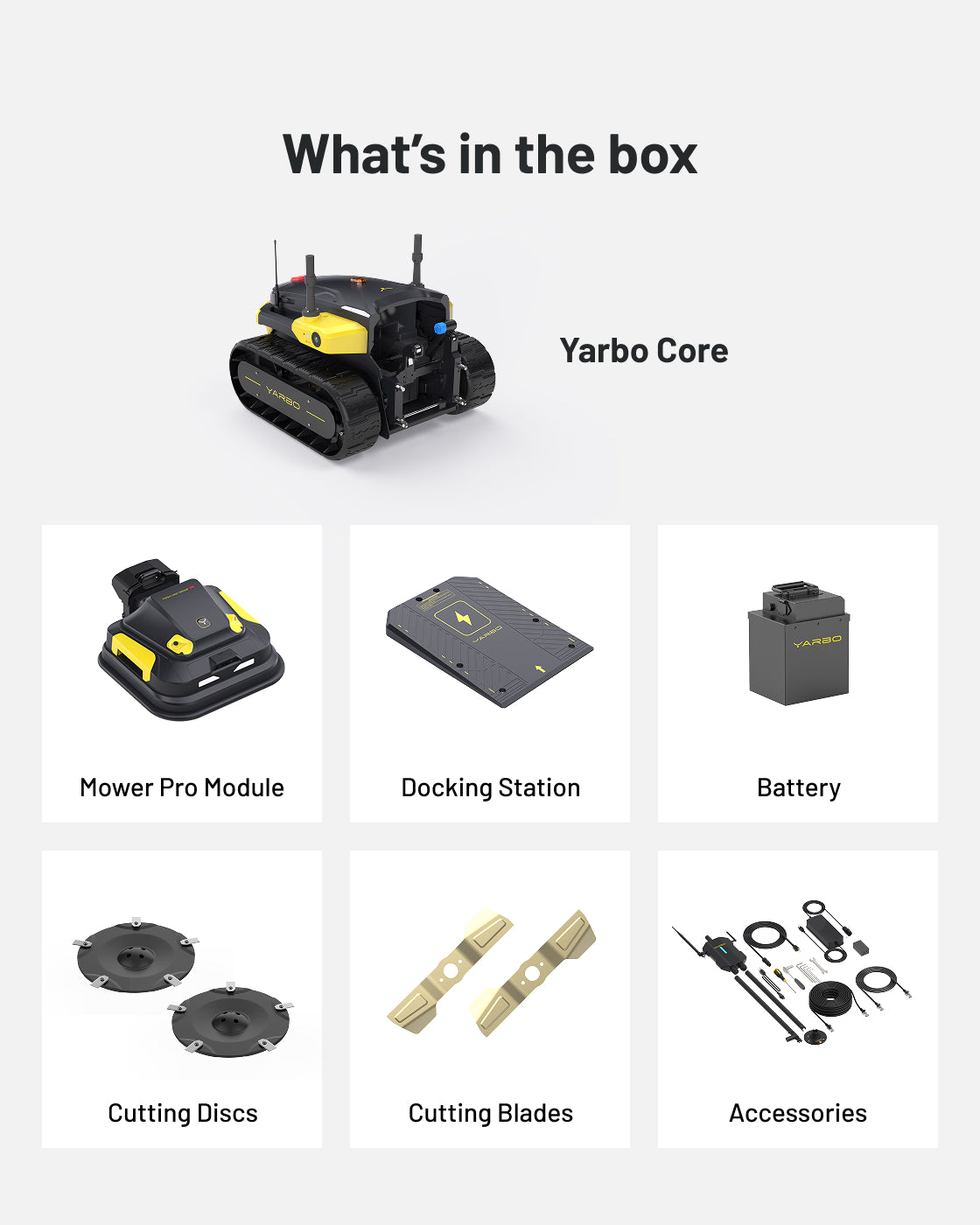 Yarbo Y40 Core with Lawn Mower Pro Module — What in the box 73b463ab 03fa 4351 801c 474c20026259