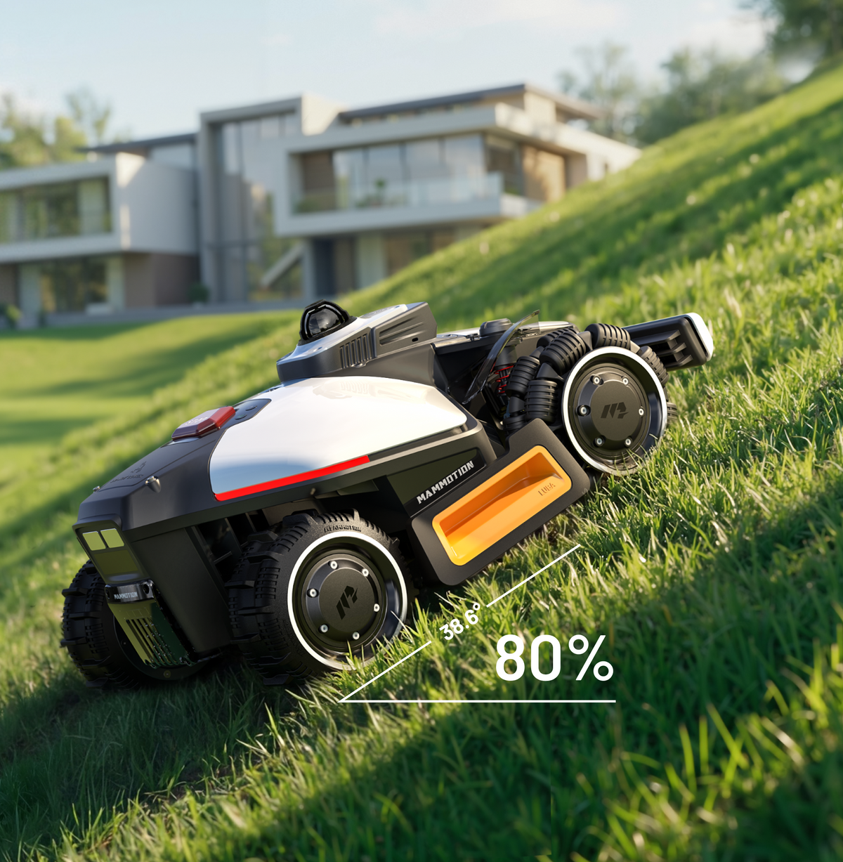 Mammotion LUBA mini 2 AWD — All-Wheel Drive for Sloped Lawns (manufacturer feature illustration)