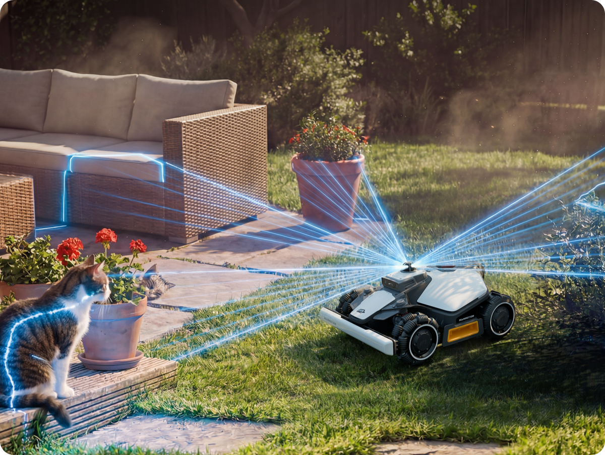 Mammotion LUBA mini 2 AWD — 360° LiDAR + Dual-Camera Navigation (manufacturer feature illustration)