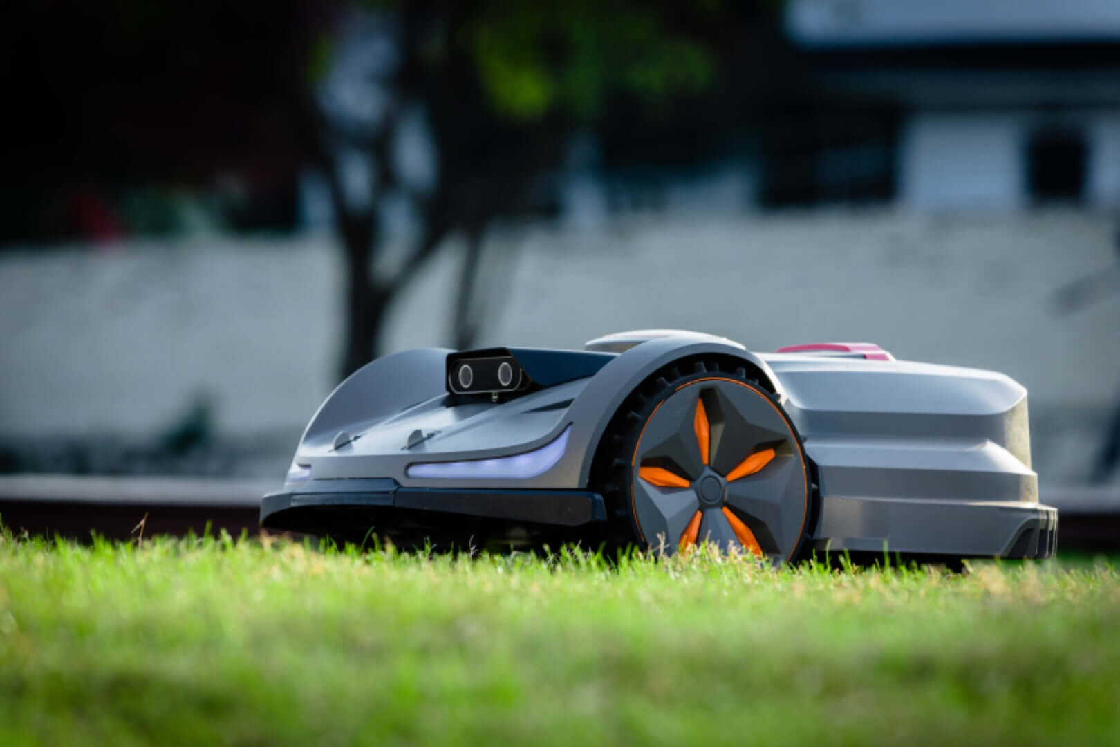 SunSeeker Orion X7 robotic lawn mower on grass, featuring advanced AI and precise navigation technology.